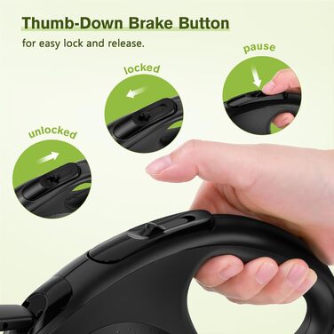 Рулетка для собак Pecute 8м, 50 кг, зелена, з антиковзним руків'ям та швидкою зупинкою