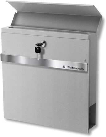 Поштовий ящик Metzler з газетницею Anthrazit, персоналізований з табличкою з нержавіючої сталі V2A, порошкове покриття RAL 7016, настінний, Stelio (RAL 9007)