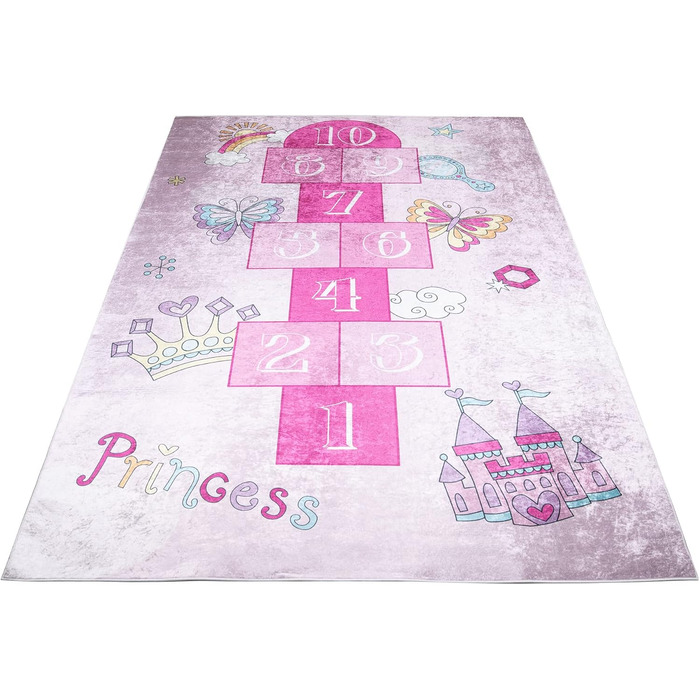 Дитячий килим TAPISO Emma, рожевий, 140x200 см, з антиковзким покриттям, принт, ÖKO-TEX, машинне прання 30°C