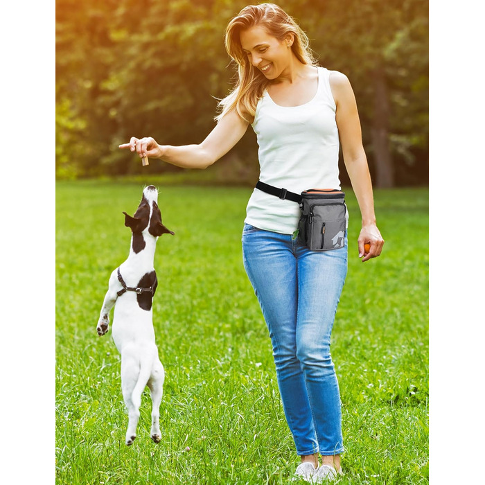 Набір для собак: ласощі Hundeleckerlis, кликер для тренувань, сумка на пояс з дозатором кульок, кишенька для ласощів (сірий/помаранчевий)