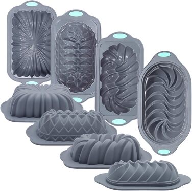 Tongde 4-Piece Silicone Loaf Pan Set for Baking Bread, Non-Stick Kitchen Oven Bread Mold, Perfect for Banana Bread, Sandwich Bread, Pound Cake, and Meatloaf, 6 Cup, Grey