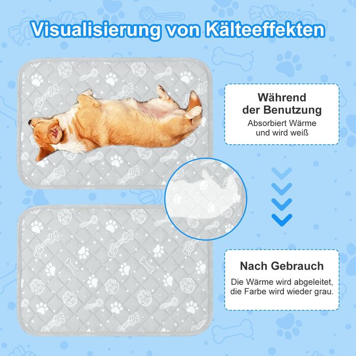 Кühlmatte для собак та котів MH MYLUNE HOME: термохромна, самоохолоджувальна, неслизька, водопоглинаюча, портативна, 100 x 70 см, сіра