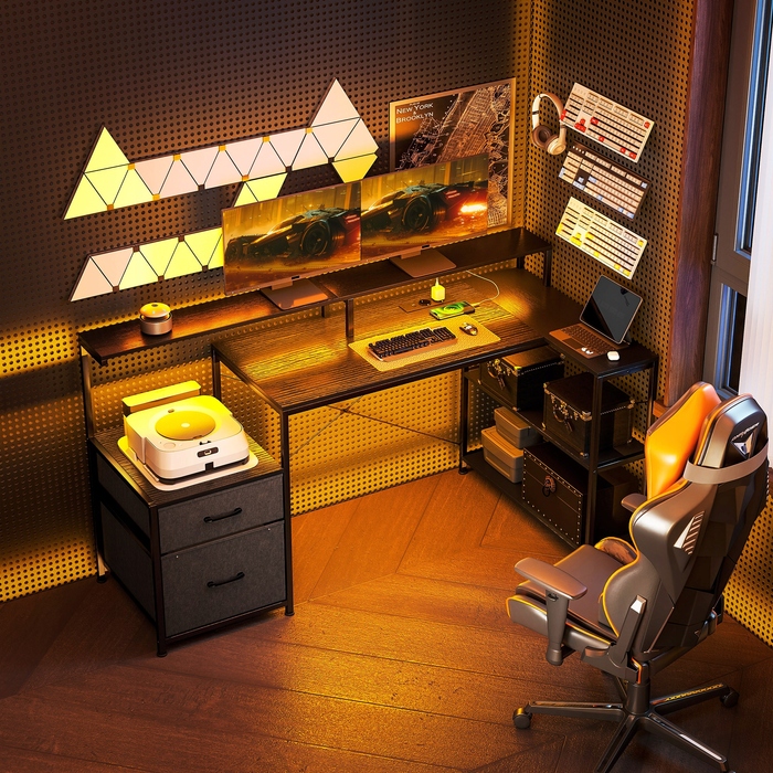 Геймерський L-подібний стіл з LED-підсвіткою та розетками