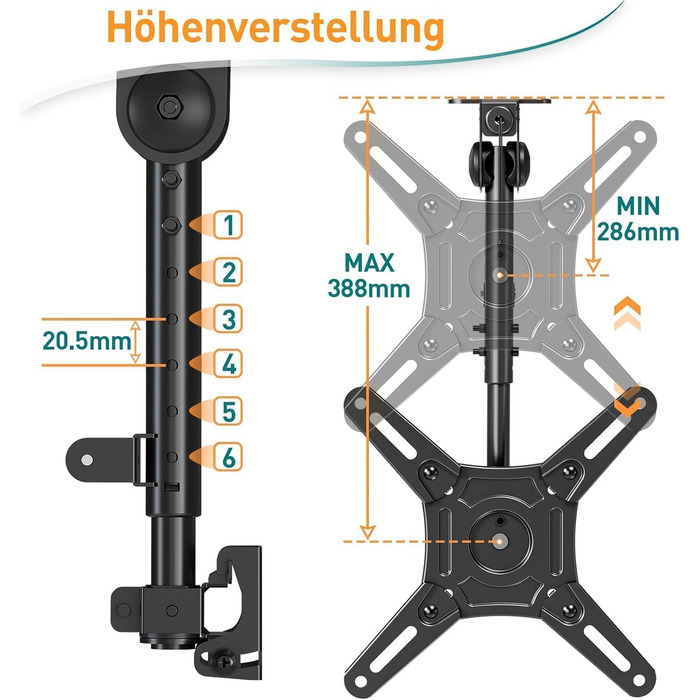 Кронштейн для телевізора та монітора ELIVED складаний, 14-42 дюйми, до 10 кг, VESA 200x200 мм, регульований, для шафи/похилого даху EV3030
