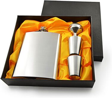 Фляга з нержавіючої сталі з 2 склянками для шнапсу та воронкою в подарунковій коробці, з гвинтовим кришкою, кишенькова пляшка
