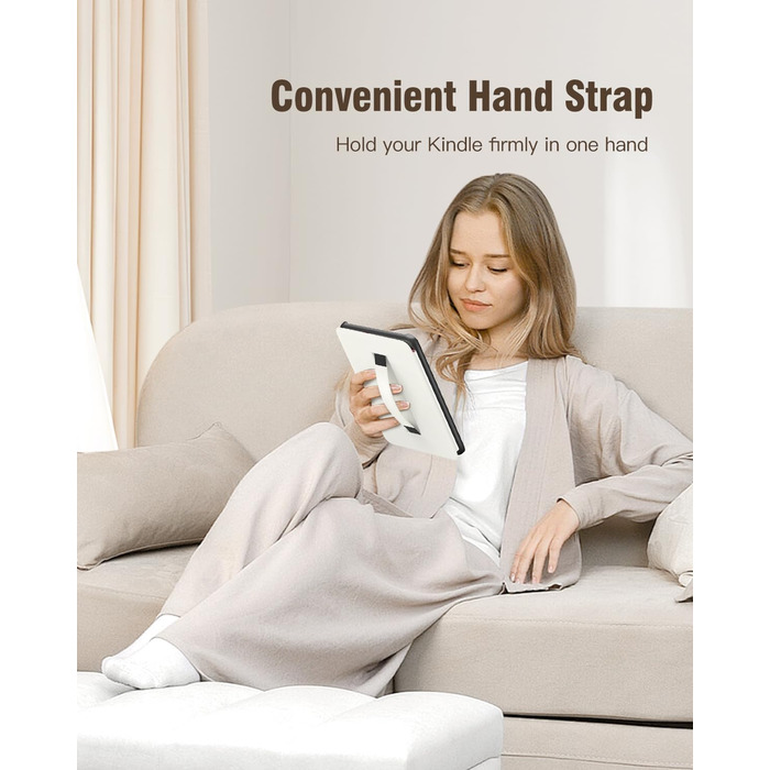 Чохол MoKo для Kindle Paperwhite (12-ге покоління, 2024) та Kindle Colorsoft Signature Edition (2024), з петлею для руки, авто-ввімкнення/вимкнення, Agave Grün (рожеві квіти)