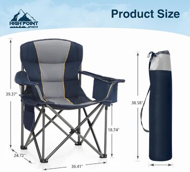Крісло для кемпінгу High Point Sports 2 шт., блакитне, складне, 200 кг, з підлокітниками та кишенею для напоїв