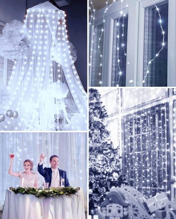 Ламповий фонтан 3x3м, 300 LED, USB, 8 режимів, пульт, IP65, для декору, свята, вечірки, тепле світло, мідний дріт