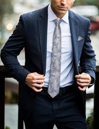 Набір краваток DiBanGu чоловічий: шовковий, з Paisley візерунком, краватка-метелик, затискач для краватки, запонки, для весілля та бізнесу, сірий