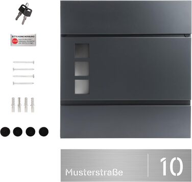 Поштова скринька Forgard Helsingborg антрацит з газетницею (RAL 7016), персоналізована, з монтажним комплектом, з цинкової сталі