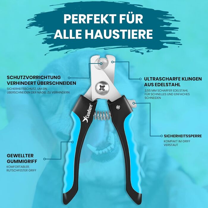 Професійні когтерізки для собак та котів Candure з пилочкою, нержавіюча сталь, 15 см, блакитні