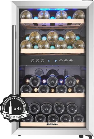 Kalamera 33 Bottle Dual Zone Wine Refrigerator - Stainless Steel Door, Freestanding