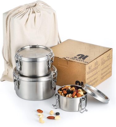 Stainless Steel Lunch Box (3 Pack) Adult Food Containers, Kids Lunchbox, Stainless Steel. Suitable for snacks, fruit, cereal, soups, and main meals, etc.
