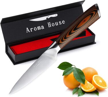 Професійний кухонний ніж Aroma House 18 см з нержавіючої сталі з подарунковою коробкою для дому та ресторану (шеф-ніж)