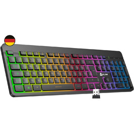 KLIM Light V2 Бездротова ігрова клавіатура QWERTZ (2023) – плоска, ергономічна, водовідштовхувана, з підсвічуванням для PC, Mac, PS4, PS5. Вбудований акумулятор.