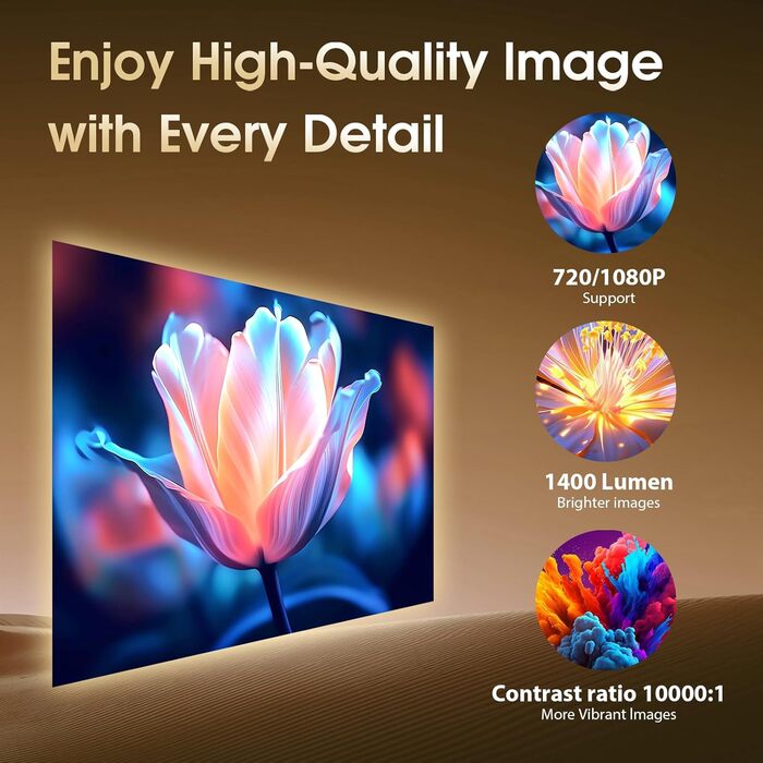 Портативний проєктор Mini Beamer 4K FHD (1920x1080) з Wi-Fi, Bluetooth та Android/iOS підтримкою для домашнього кінотеатру, білий