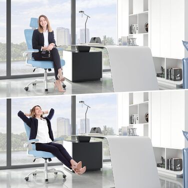 Ергономічне крісло Rattantree для офісу: регульована підголовник, підлокітники, підтримка попереку, поворотне, блакитне