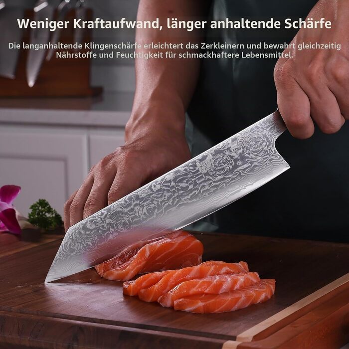 Кухонний ніж Kiritsuke FINDKING серії BLACK-ROSE з дамаської сталі, 23 см