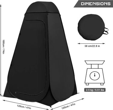 Brian & Dany Pop Up Camping Shower Tent - Portable Changing Tent with Rainfly & Windows - Outdoor Privacy Shelter, UPF 50+ Waterproof, 120x120x190cm