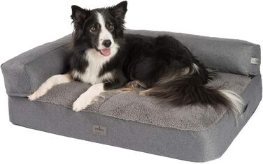 JAMAXX Преміум диван-лежанка для собак - ортопедичний, знімні подушки та чохол, м'який фліс/овчина, PDB3014 (M) 90x70 сірий