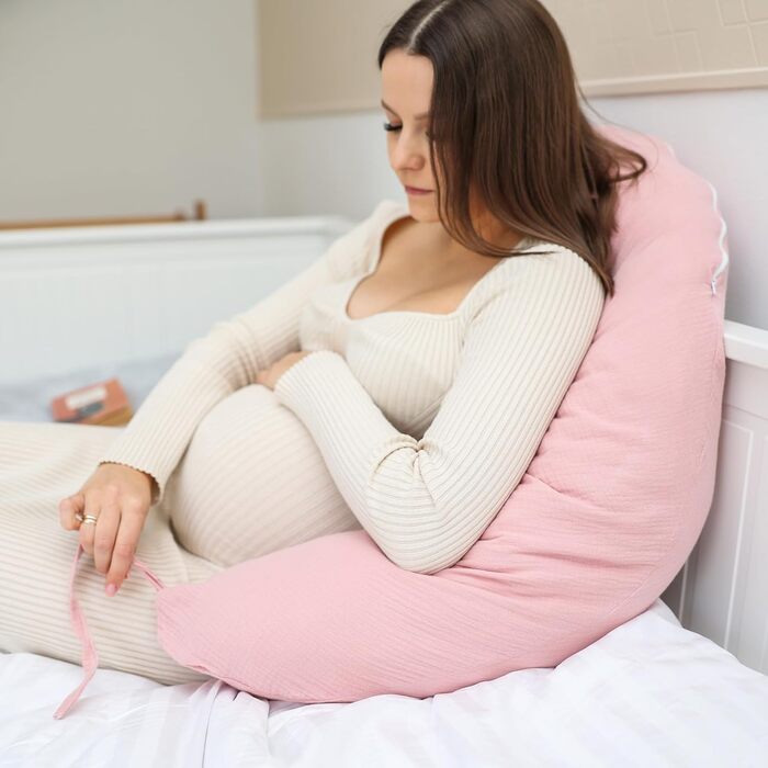 Подушка для вагітних Totsy Baby XXL 190 см - подушка для сну на боці, підтримка тіла, муслінова наволочка, Oeko-Tex, пудрово-рожевий колір