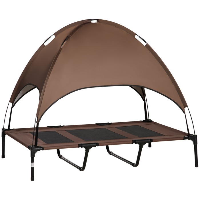 PawHut Pet Bed with Canopy, Elevated Dog Bed Outdoor, Breathable, Sateen Fabric, Coffee, 122x92x108 cm, ideal for dogs