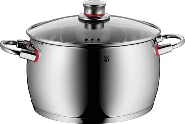 Велика каструля WMF Quality One 24 см з кришкою, отвір для пари, для індукції, 6,8 л, нержавіюча сталь Cromargan, полірована, без покриття
