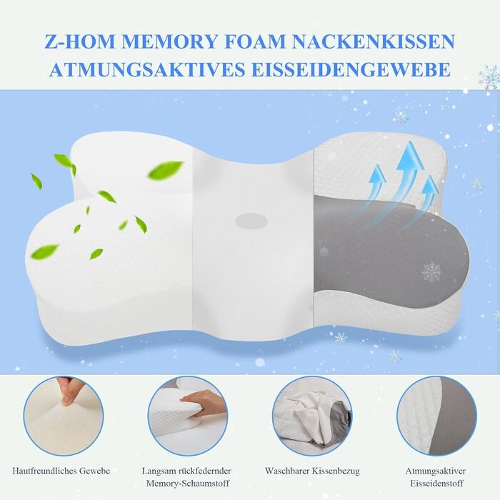 Подушка для шиї Z-hom, подушка для голови з Memory Foam, ергономічна подушка для шиї, подушка для тих, хто спить на боці, на спині та животі, ергономічна подушка для сну на боці 60 x 36 x 13/8 см