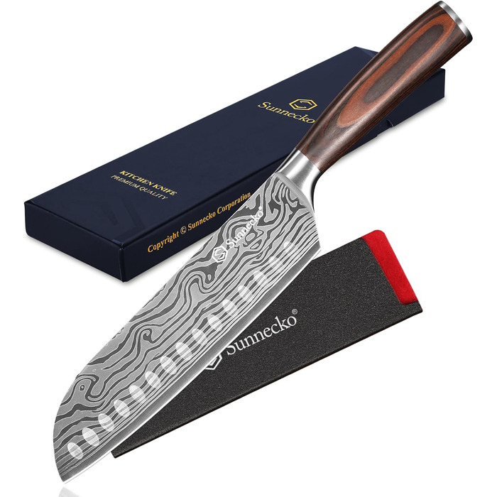Японський ніж Sunnecko Santoku 17см - професійний кухонний ніж для приготування їжі, ніж шеф-кухаря, ніж для овочів та м'яса
