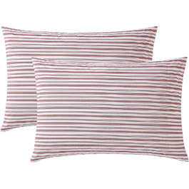 Nautica Standard Pillowcase Set, 2-Piece, Cotton Percale Bedding, Casual Home Decor (Coleridge Stripe Red, 50.8 x 76.2 cm)