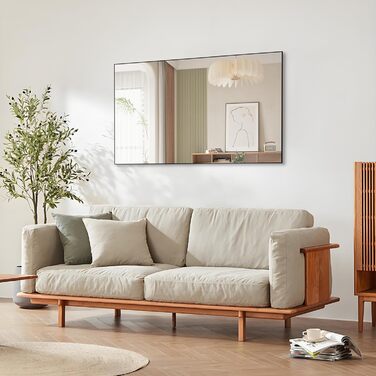 Круглий дзеркало Anyhi без рами, 40.6 см, з фаскою, для ванної кімнати, вітальні, спальні, передпокою, чорний (75.5 x 126.5 см)