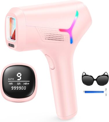 Пристрій для епіляції IPL Haarlosy - безболісна епіляція лазером, для дому, 9 рівнів, захист шкіри, для жінок та чоловіків, для обличчя, бікіні, тіла, білий (рожевий)