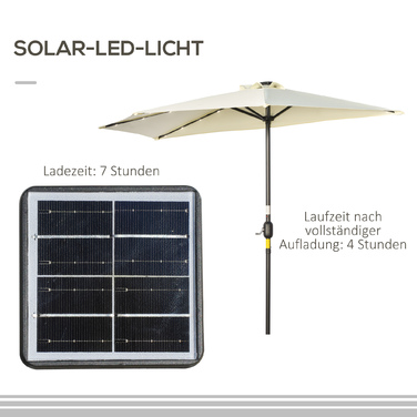 Сонцезахисний парасоль від Outsunny, 265x240 см, напівкруглий з LED-підсвіткою, напівкругла парасоль для тераси з ручним механізмом та сонячною панеллю, метал, бежевий