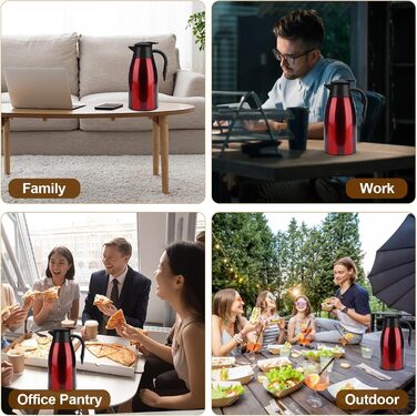 2 Liter Vacuum Insulated Flask, Stainless Steel Thermos, Large Opening, Thermos Keeps Drinks Hot for 12 Hours, Ideal as a Coffee Pot or Tea Pot, Pot for 12 Cups (Red)