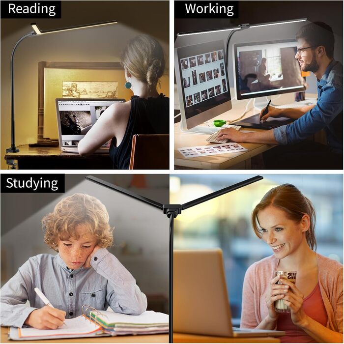 LED настільна лампа Rigors 60см з регулюванням яскравості, 900LM, захист очей, 5 кольорів, 10 рівнів яскравості, гнушкий 360° «лебединий» шийка, для офісу та дому