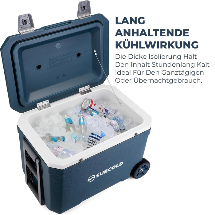 Subcold MOBI Rollkühlbox 45L: Ізольована сумка-холодильник на колесах для подорожей, авто, кемпінгу. PU-ізоляція, блакитний колір