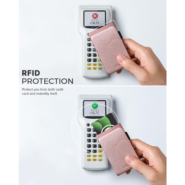 VULKIT Слім гаманець з RFID захистом та висувним відділенням для карток, шкіряний мінімалістичний металевий картхолдер для жінок та чоловіків (Перлинно-рожевий)