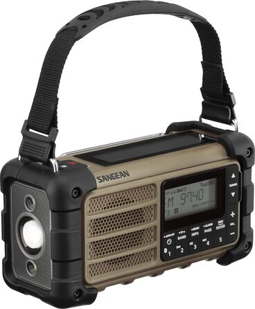 Радіо Sangean MMR-99: Багатофункціональне аварійне радіо з ручкою, FM/RDS, Bluetooth, LED-ліхтариком та IP55, для відпочинку на природі, кемпінгу та надзвичайних ситуацій, Desert Tan