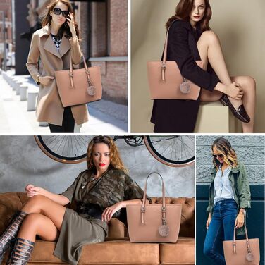 Сумка жіноча TANTOMI з гаманцем, велика, для офісу, школи, шопінгу, рожева з китицею та помпоном з штучного хутра