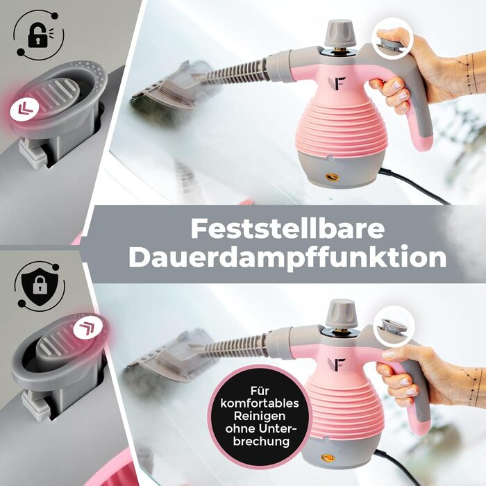Neighbour's Friend® Handheld Steamer in Pink – Powerful Handheld Steamer | Steam Duck with 350ml Tank, Steam Regulation & Attachments for Household, Windows, Upholstery & More