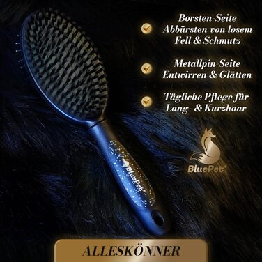 Щітка для собак BluePet 2в1 для довгої та короткої шерсті, для цуценят та котів. Розчісування, вирівнювання, вибирання. Універсальна щітка з щетиною (Чорний, Лімітована серія, M-L)