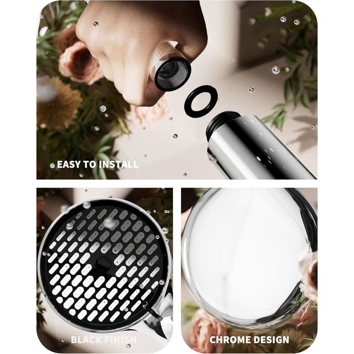 Фільтр для душу Cobbe, душова лійка з шлангом, високий тиск, 6 режимів, економія води, фільтр від накипу, для жорсткої води, хлору, чорний
