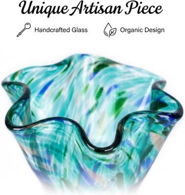 Скляна ваза для квітів, ручної роботи, зелена, для дому та декору, 22.9 см, відтінок блакитно-зелений 