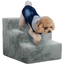 PawHut 4-Step Dog Stairs, 35 cm Cat Stairs for Bed and Sofa, Pet Stairs for Dogs and Cats up to 5 kg, Plush Appearance, (46L x 35W x 35H cm, Light Gray)