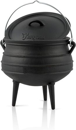 Чавунний казан BBQ-Toro Potjie №1, 3 л з ніжками для відкритого вогню, південноафриканський Dutch Oven, жаростійкий казан для м'яса з кришкою