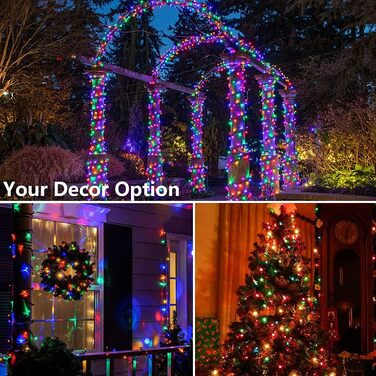 Льомкорічка Joomer на Різдво, 20 метрів, 200 LED, на батарейках, з таймером, 8 режимів, для прикраси ялинки, балкона, кімнати, вечірки, весілля, фестивалю, тепле біле світло, вологостійка, кольорові прозорі дроти