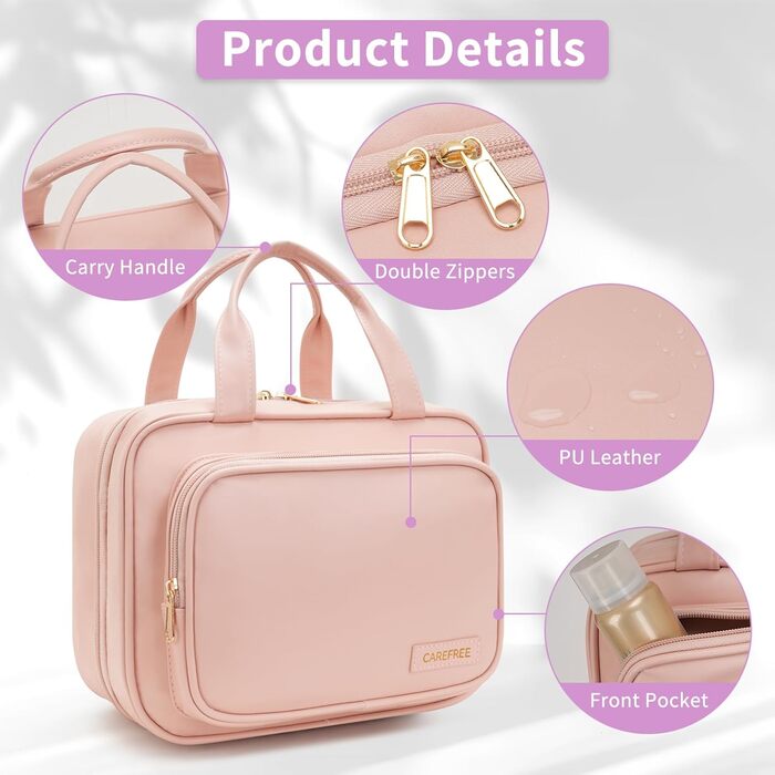 Жіноча/Чоловіча Туалетна Сумка для Подорожей з Металевим Гачком, PU-Шкіра, Велика Ємність, з Прозорим Вікном, Бежева