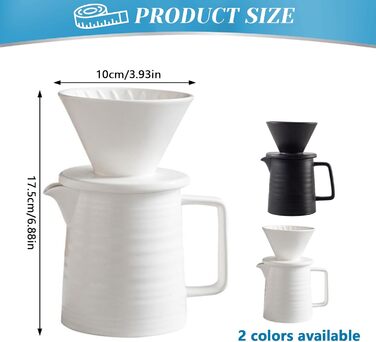 Порцеляновий кавовий фільтр 500 мл з чашкою, кавоварка pour over з керамічним кухлем, кавник з фільтром, багаторазовий кавовий дрипер, білий
