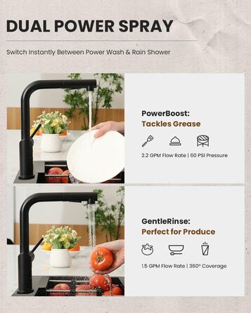 Кухонний змішувач Appaso, висувний, чорний, з 2 режимами струменя, 360° поворот, для кухні | Нержавіюча сталь, матовий чорний