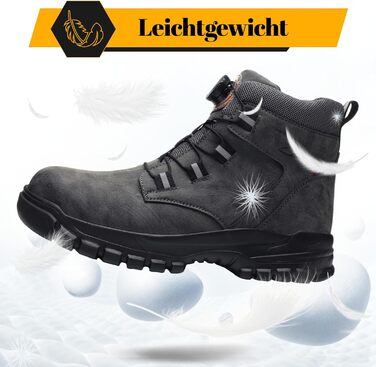 Черевики безпеки чоловічі/жіночі водонепроникні робочі черевики високі. Безпечні черевики з неслизькою підошвою, легкі черевики зі сталевим підноском та застібкою-обертом (43 EU, сірий)